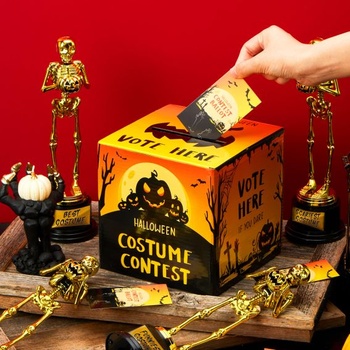 Súťaž o halloweenske kostýmy JOYIN, darčeky k večierku, volebná urna so 4 trofejami v tvare kostry a