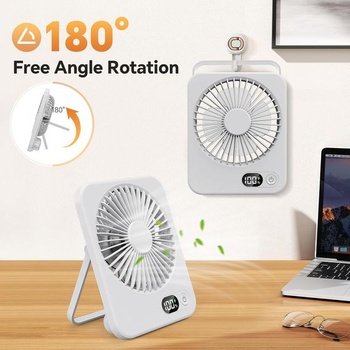 USB stolní ventilátor, malý 2500mAh napájený baterií, tichý mini stolní ventilátor s LED displejem,