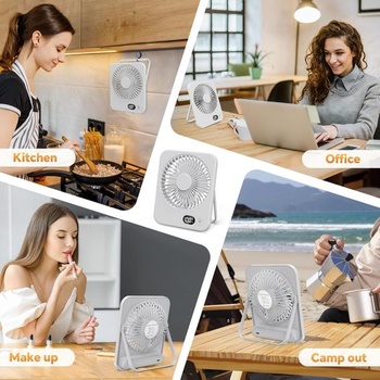 USB stolní ventilátor, malý 2500mAh napájený baterií, tichý mini stolní ventilátor s LED displejem,