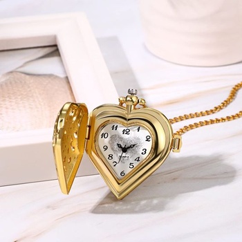 JewelryWe Darček ku Dňu matiek Vreckové hodinky Dámske anjelské krídla Srdcová retiazka Analógové