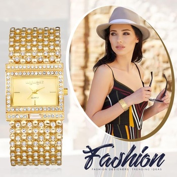 Dámske elegantné analógové quartzové hodinky JewelryWe s kamienkami, obdĺžnikové ležérne hodinky s