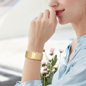 Dámske elegantné analógové quartzové hodinky JewelryWe s kamienkami, obdĺžnikové ležérne hodinky s