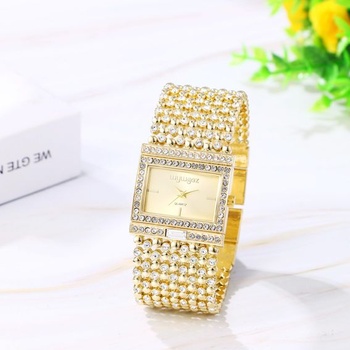Dámske elegantné analógové quartzové hodinky JewelryWe s kamienkami, obdĺžnikové ležérne hodinky s