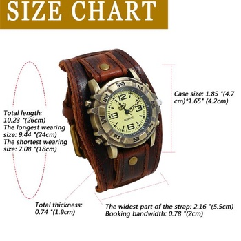 Pánske hodinky JewelryWe z pravej kože - steampunk retro analógové quartzové náramkové hodinky