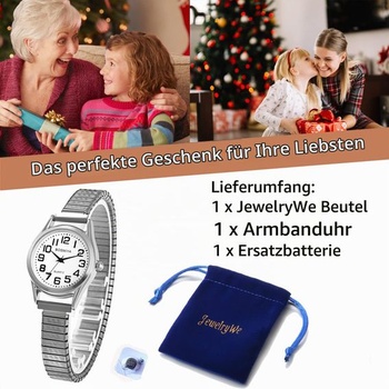 Elastické hodinky JewelryWe pre mužov a ženy: Okrúhle unisex quartzové hodinky pre páry a seniorov,