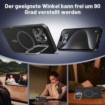 Magnetický kryt Misscase pre iPhone 16 Pro so stojanom na kameru, čierny + držiak pre iPhone 16 Pro