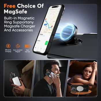 Magnetický kryt Misscase pre iPhone 16 Pro so stojanom na kameru, čierny + držiak pre iPhone 16 Pro