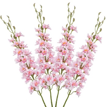 Sada 4 umelých kvetov delphinium, realistické ružové dekoratívne kvety ostrôžky s dlhými stonkami,