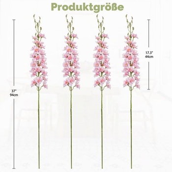 Sada 4 umelých kvetov delphinium, realistické ružové dekoratívne kvety ostrôžky s dlhými stonkami,