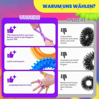 Fidget Ring hračky pre deti i dospelých, 18 dielov senzorické hračky pre autizmus, antistresové hračky