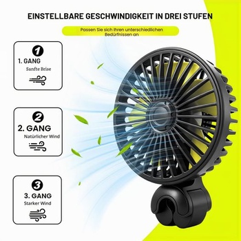 USB ventilátor do auta na zadné sedadlo, otočný o 360 °