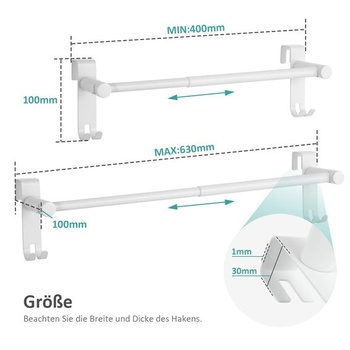 EMKE Výsuvný vešiak na uteráky, bez vŕtania, 44–63 cm, biely