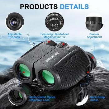 Kompaktní dalekohled flintronic 12x25, HD dalekohled pro děti i dospělé, BAK4 HD hranol + objektiv