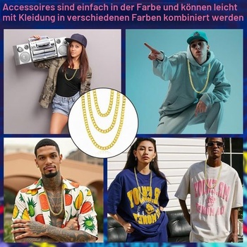 Kostým pasáka, rapper, hip hop, doplnky s retiazkou dolára, veľký zlatý náhrdelník, prsteň so znakom