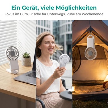 Prenosný mini ručný ventilátor Cabilock, dobíjací cez USB, tichý, 3 rýchlosti, tichá prevádzka pre