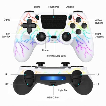 Bezdrátový ovladač pro P4/Pro/Slim/PC s RGB podsvícením, gamepad s tlačítkem