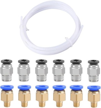 3metrová PTFE teflónová trubica pre 3D tlačiareň QitinDasen so 6 pneumatickými konektormi PC4-M6 a 6