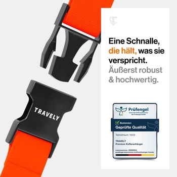 Travely® Prémiový popruh na batožinu - Dobre viditeľný a bezpečný - Obsahuje 2 menovky - Ideálne