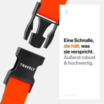 Travely® Prémiový popruh na batožinu - Dobre viditeľný a bezpečný - Obsahuje 2 menovky - Ideálne
