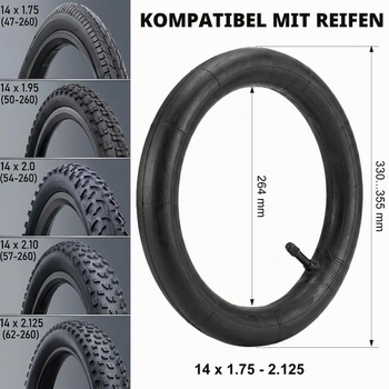 2 x 14-palcové duše do bicyklov, 14x1,75-2,125 - Butylová duša s 32mm ventilom Schrader - Sada