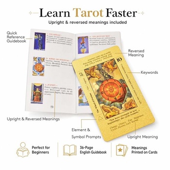 Černo-zlatý tarot angličtina, 78 PET karet, vodotěsné černé nebeské těleso
