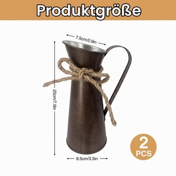 2 vintage dekoratívne vázy na kvety, vidiecky štýl rustikálne dekoratívne vázy na kvety 20x7,5