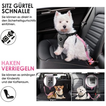 Bezpečnostní pás pro psy Eyein do auta - elastický, nastavitelný, reflexní, růžový, 70 cm