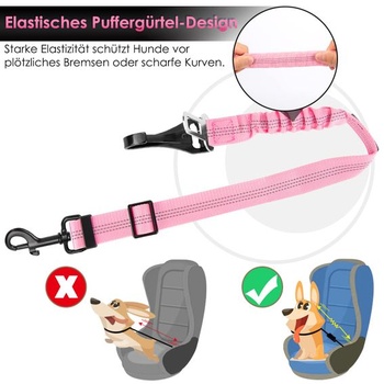 Bezpečnostní pás pro psy Eyein do auta - elastický, nastavitelný, reflexní, růžový, 70 cm