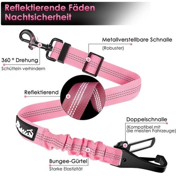 Bezpečnostní pás pro psy Eyein do auta - elastický, nastavitelný, reflexní, růžový, 70 cm