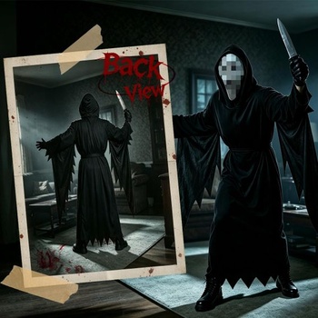 Halloweensky kostým Scream pre mužov, hororový kostým ducha pre dospelých (dospelý - L)