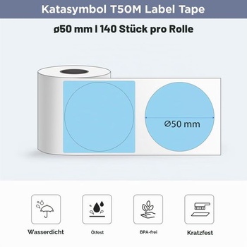 Samolepiace vodeodolné etikety SUPVAN pre tlačiarne etikiet T50M, čierne na modrom podklade, okrúhle, φ