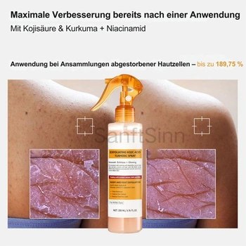 Pure Skin Peel Shot, sprej s kyselinou kojovou a kurkumou, sprej na obličej a tělový peeling s
