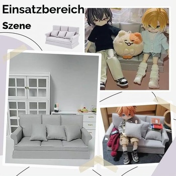 FINGERINSPIRE Pohovka do domčeka pre bábiky 161x75x80mm svetlo šedá prírodná breza miniatúrna