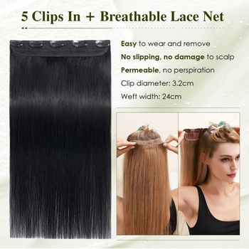Elailite pravé clip-in predlžovanie vlasov #1 čierne, 25 cm rovné clip-in predlžovanie vlasov pravé