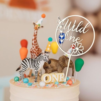Ozdoba na tortu I LOVE MOM k narodeninám Wild One, drevená dekorácia na tortu, dekorácia na