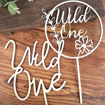 Ozdoba na tortu I LOVE MOM k narodeninám Wild One, drevená dekorácia na tortu, dekorácia na