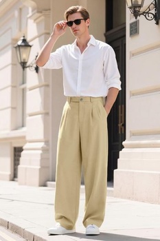 Pánske nohavice Heyfanee Casual, dlhé chino nohavice, široký strih, elegantná látka, khaki, 28W30L
