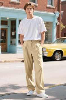 Pánske nohavice Heyfanee Casual, dlhé chino nohavice, široký strih, elegantná látka, khaki, 28W30L