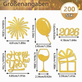 200 ks 2027 Silvestrovské dekorácie s konfetami, Silvestrovská dekorácia na stôl s konfetami, Zlatá