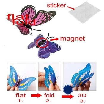 JZK 120 x magnetické 3D plastové motýli s magnetem a samolepkou pro nástěnné dekorace, řemesla a