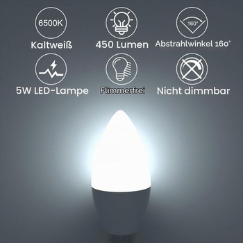 ORALUCE E14 LED žiarovka v tvare sviečky, teplá biela, 5 wattov, 6500K, E14, balenie po 6 ks