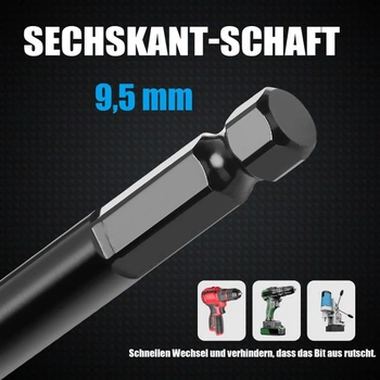 Vrták do dreva 25x230 mm, vrták do dreva pre mäkké a tvrdé drevo so strediacim hrotom a stopkou E 9,5