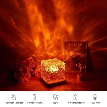 Justup LED projektor hviezdnej oblohy s dreveným podstavcom, 16farebná vlnová lampa, štvorcová