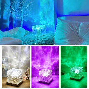 Justup LED projektor hviezdnej oblohy s dreveným podstavcom, 16farebná vlnová lampa, štvorcová