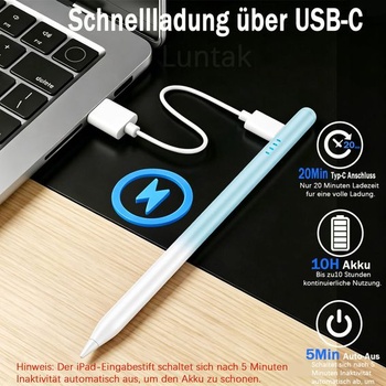 Stylus pro iPad pro Apple iPad 2018-2026 s rychlým nabíjením/odmítáním dlaně, gradientně modrá