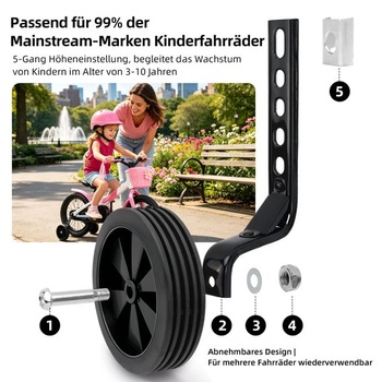 Univerzálne pomocné kolieska pre detské bicykle, čierna