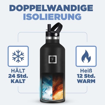 IRON °FLASK Nerezová láhev na vodu se 3 víky - nepropustná termoska - Dvoustěnná izolovaná kovová