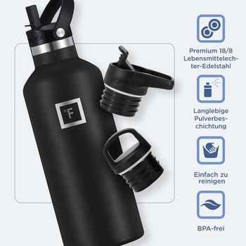 IRON °FLASK Nerezová láhev na vodu se 3 víky - nepropustná termoska - Dvoustěnná izolovaná kovová