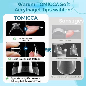 TOMICCA 504 kusov krátkych mandľových polodlhých tipov na nechty, 12 veľkostí, polovičné krátke