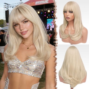FESHFEN Blond parochňa pre ženy, syntetické vrstvené parochne s ofinou, svetlo blond